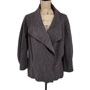 OSKA 100% Virgin Wool Charcoal Gray Shawl Collar Wrap Jacket‎ Coat Lagenlook XL